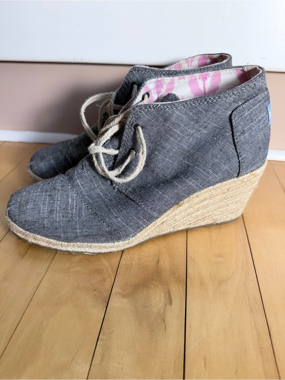Toms Gray Lace-Up Espadrille Wedge Ankle Boots